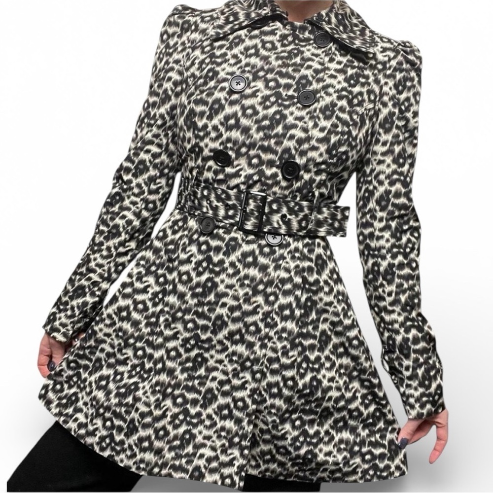 Y2K vintage Womans Leopard print corset Trench Coat mobwife steampunk romantic L